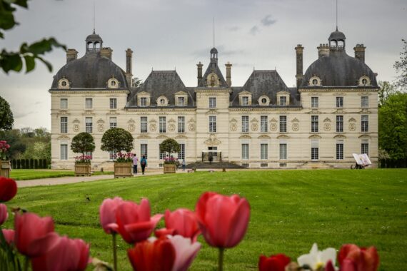 Cheverny - France - 7th April 2024: View on the beautiful castle of Cheverny which is one of the famous castles of the Loire in France