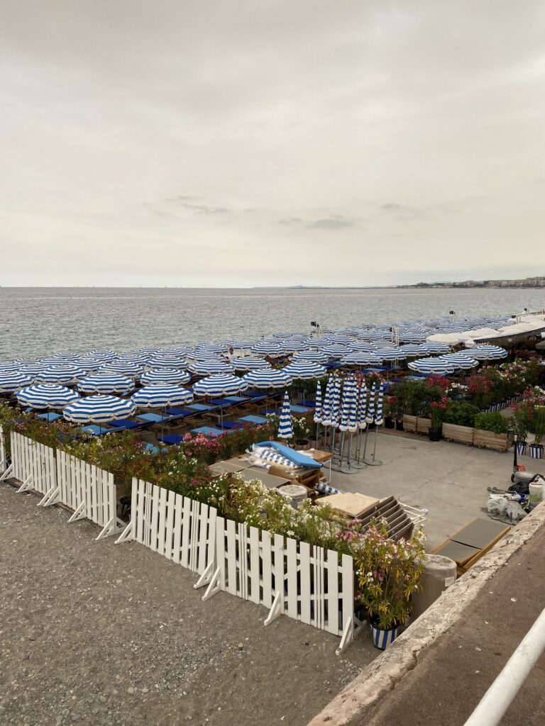 Umbrellas on the beach in Nice, France