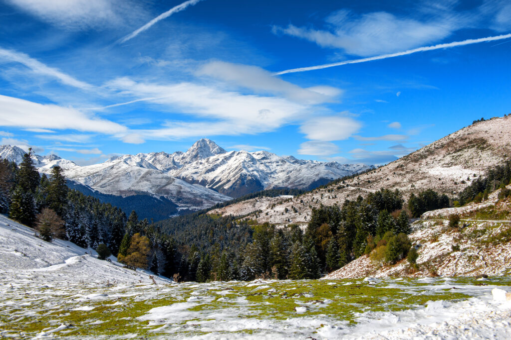 A Panorama of the French Pyrenees Mountains with the Pic Du Midi