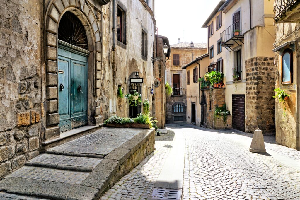 Old stone buildings in the Medieval town of Orvieto, outside of Rome