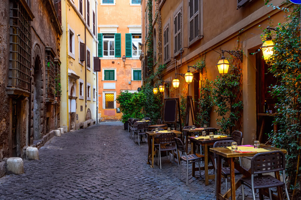 Typical cobble stoned streets of Rome, Italy