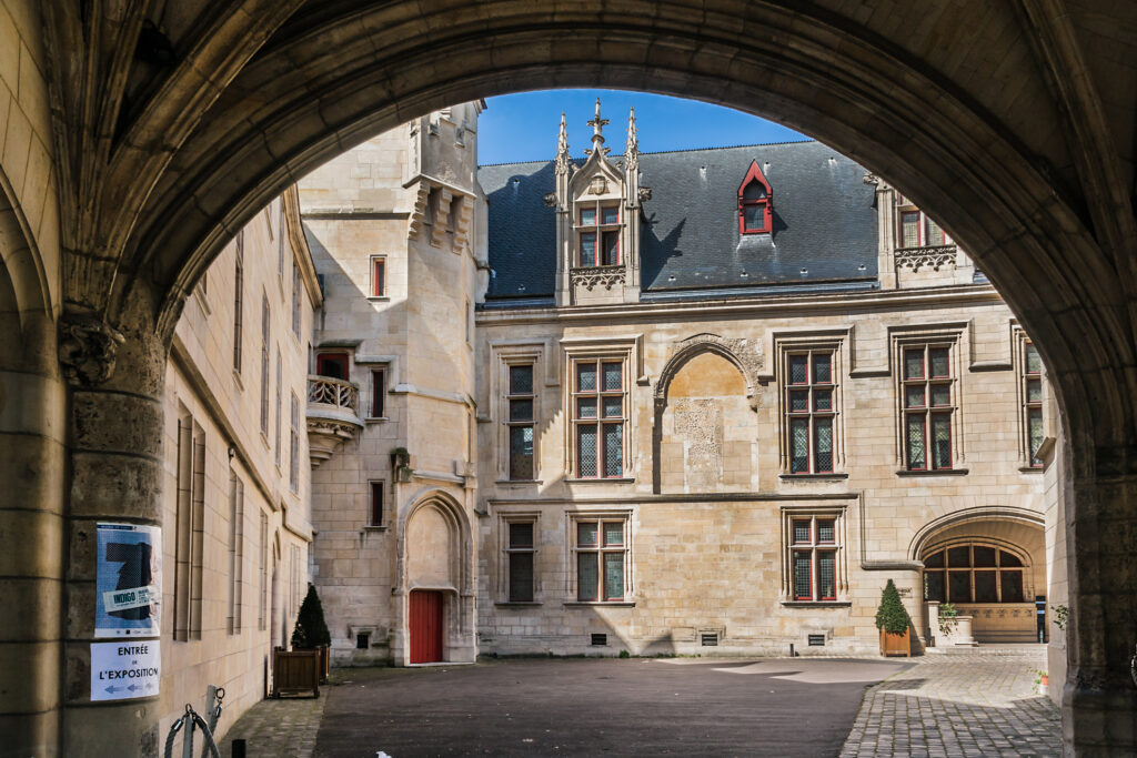 Exterior of Hôtel Sens, where the Bibliothèque Forney is located.